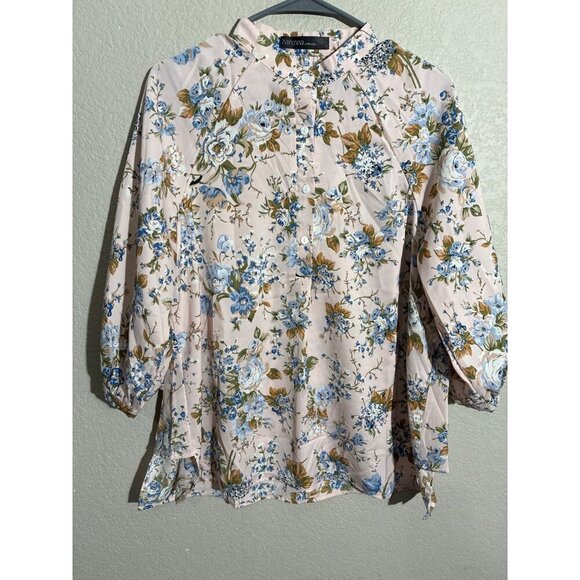 Zanzea Blouse top Womens Floral Print size L Pink Blue Polyester Lightweight - Picture 1 of 9